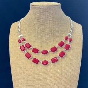 Elegant Red and Silver Statement Necklace